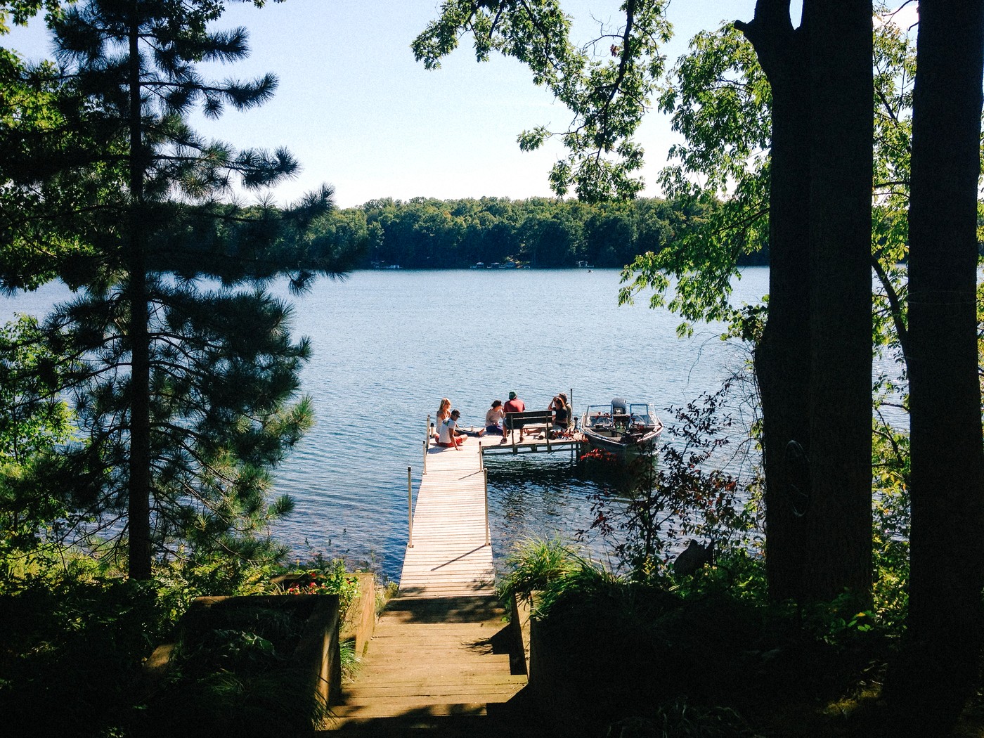 The dock at Round Lake — Pops and family